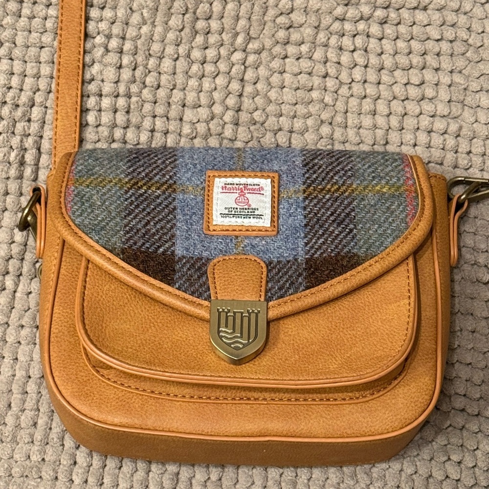 Harris Tweed Handbag Tan and Blue Plaid Crossbody Bag
